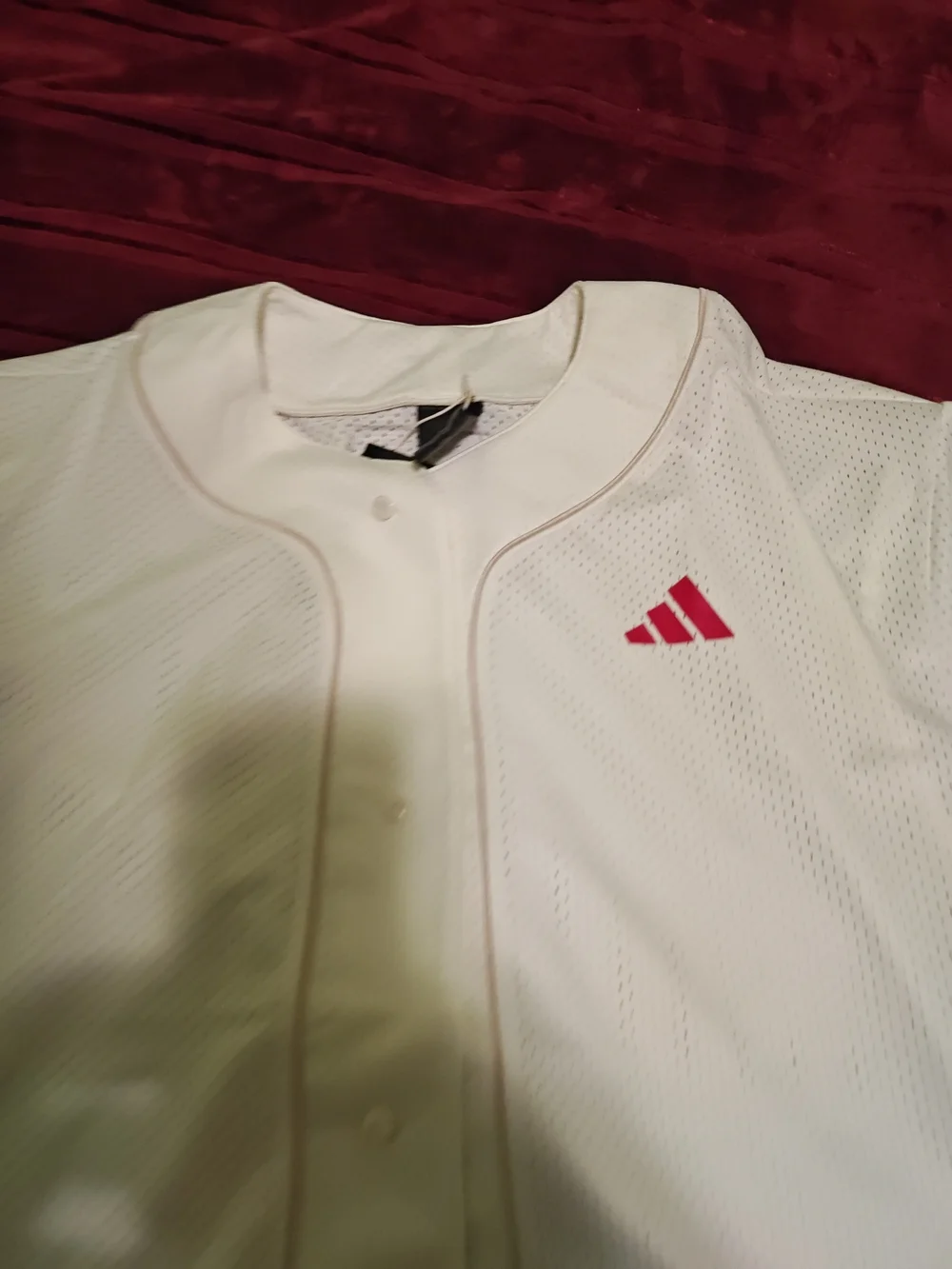 Adidas Men’s White Mesh Baseball Jersey with Red Logo